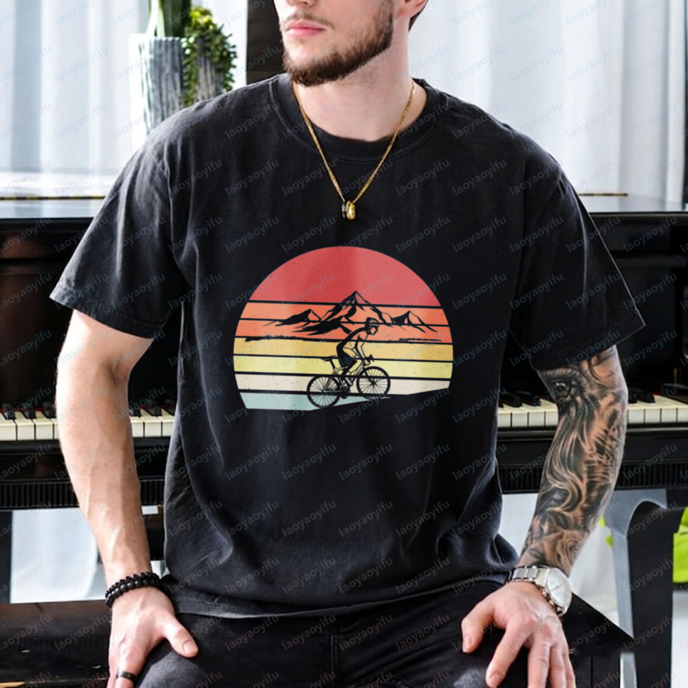 Mountain Biking Gear For Men - Road Cycling Cotton Tee Retro Mountain