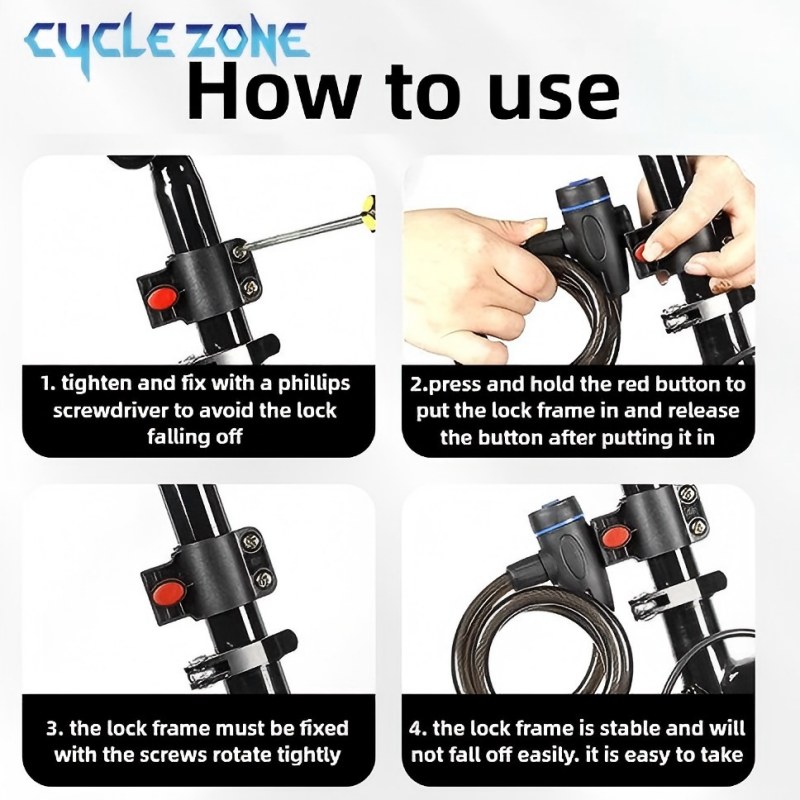Bike Steel Cable Lock with Mou - Mountain Biking Zone 2 评论和价格